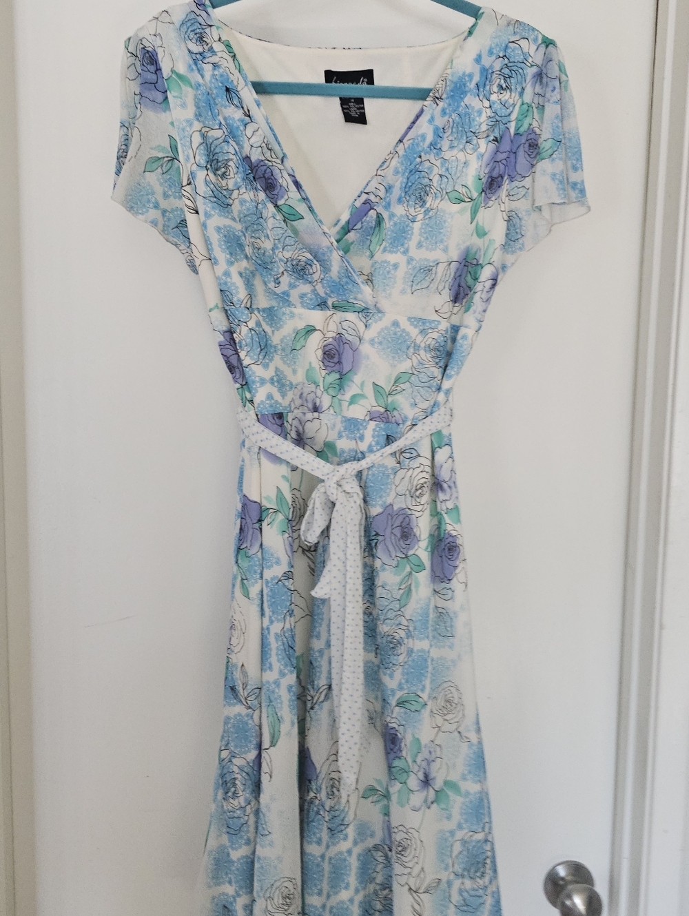 Wrap Midi Dress in Soft Blue Floral